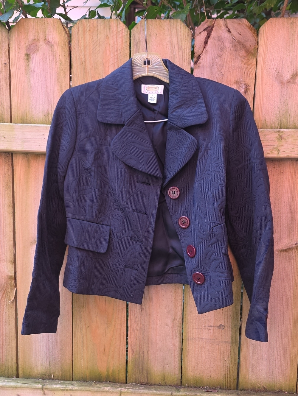 Navy Textured Cropped Blazer with Statement Buttons
